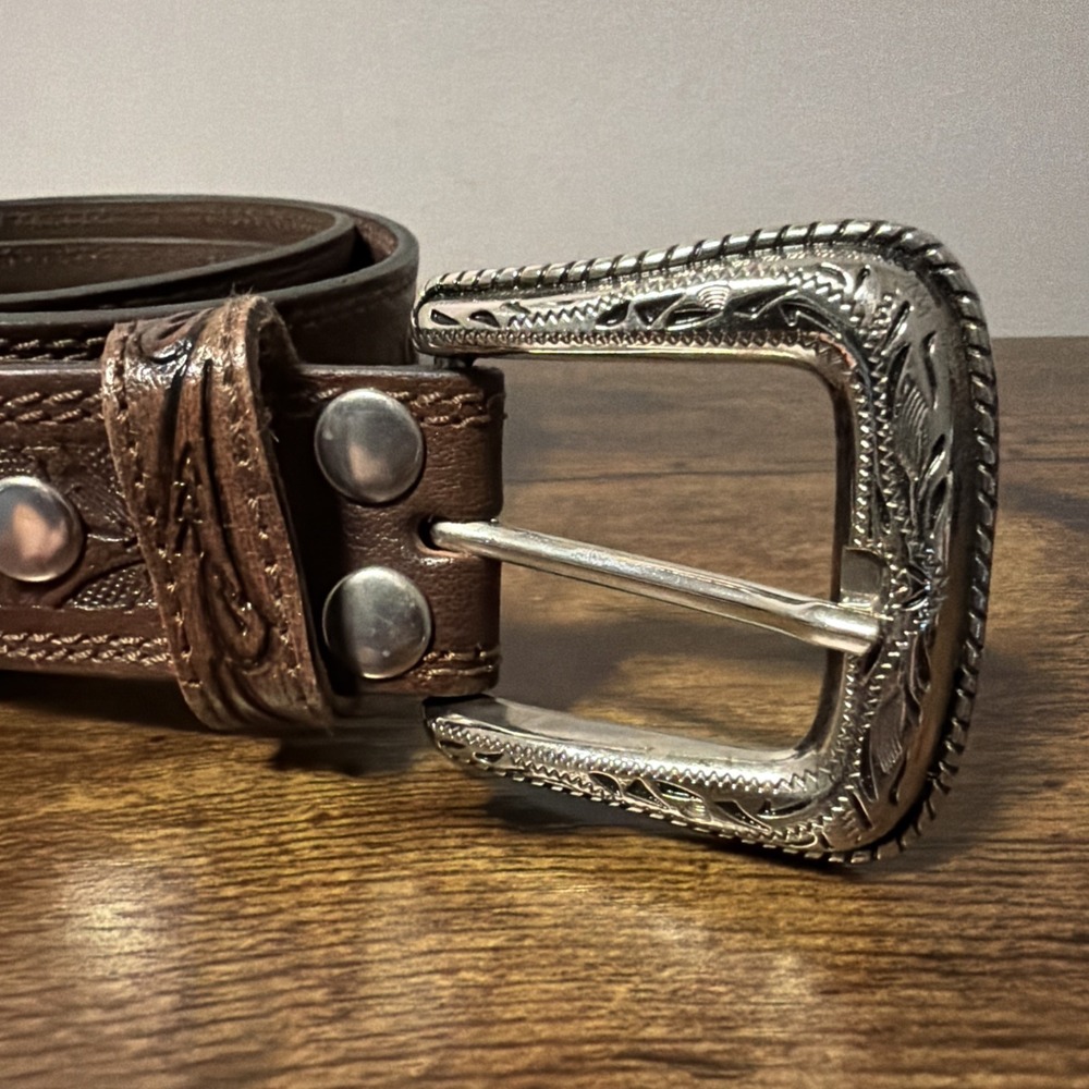 VTG Nocona Men's Western Belt Tooled Genuine Leather Distressed SIZE 46 - Picture 2 of 5